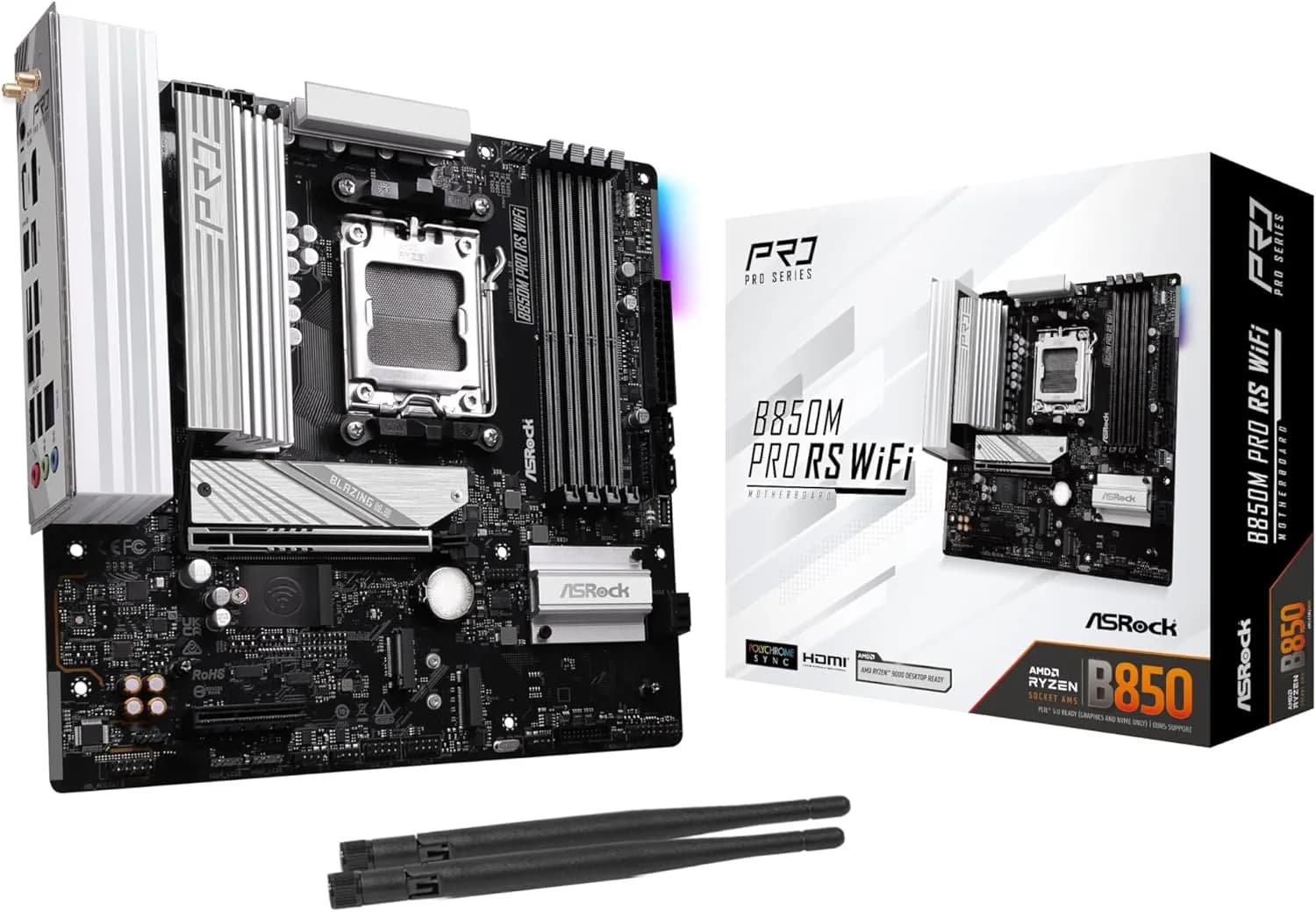 Carte mère ASRock B850M Pro RS WiFi – AM5, DDR5, Wi-Fi 6E, micro-ATX