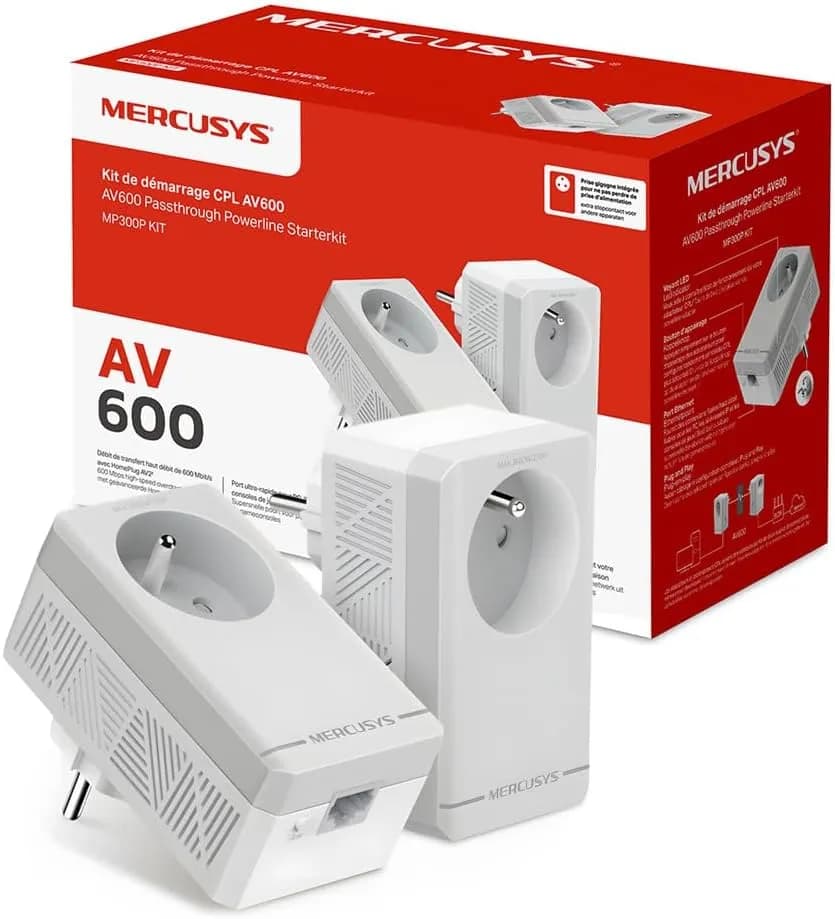 Mercusys Prise CPL 600 Mbps, Prise Intégrée, Plug & Play, Kit de 2 MP300P